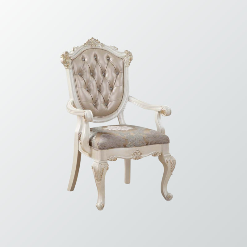 Farsiris Arm Chair (Set-2) with Rose Gold Synthetic Leather & Pearl White Finish