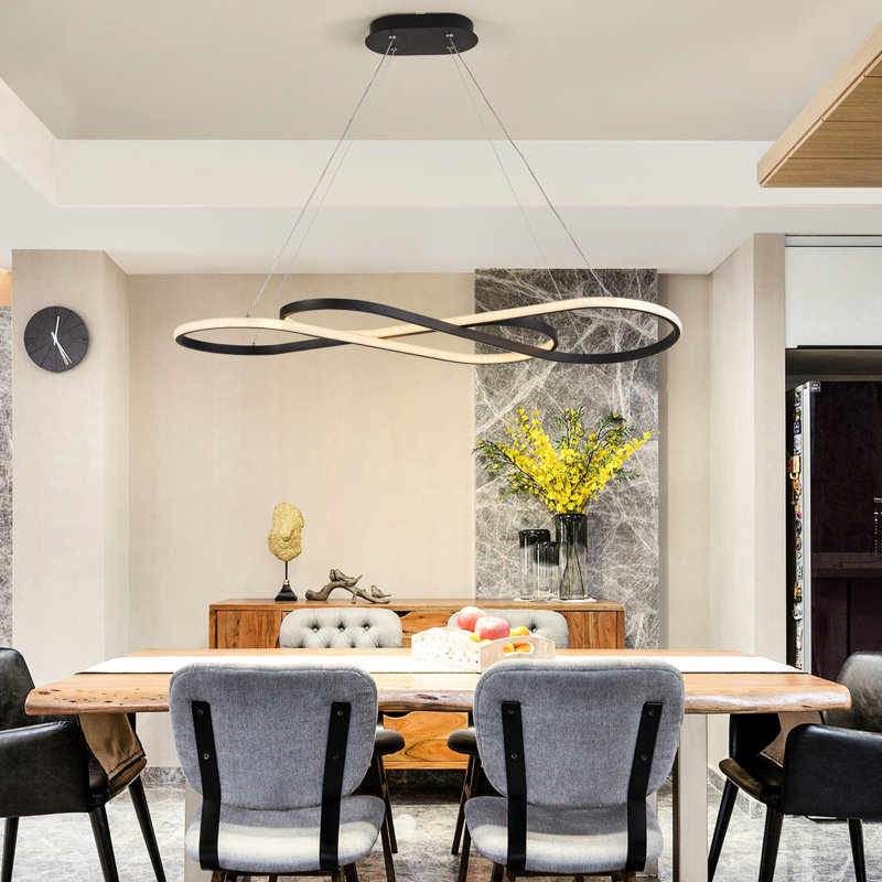 Luminaire suspendu noir au design moderne, hauteur réglable, à intensité variable, 78 W 110 V, 1716 lumens, 3000 K - 6500 K, 95, pour l'éclairage domestique, hauteur en aluminium et noir, température de couleur 6500 K, intérieur