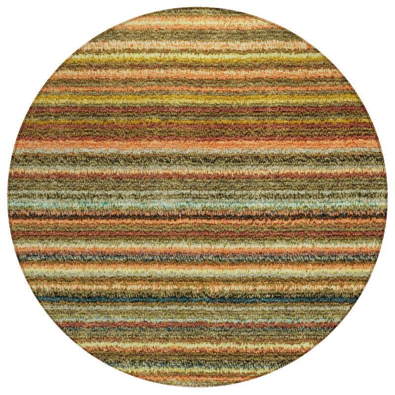 Shevi Washable Striped Indoor / Outdoor Rug, Round 8'