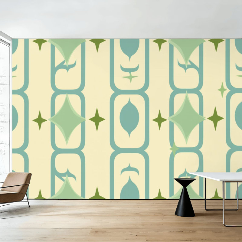 Peel and Stick Wallpaper Wall Mural Retro Abstract Atomic Era Seamless 1950s 1960s 1970s Wall Art Self Adhesive and Removable