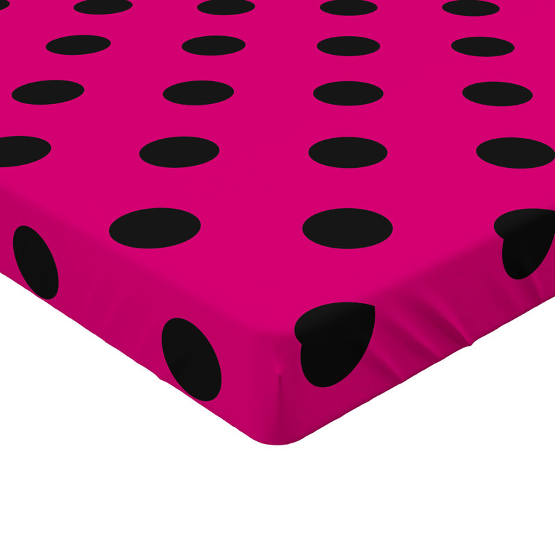Drap-housse orange Ambesonne, Rose vif / pois noirs, Drap-housse très grand californien