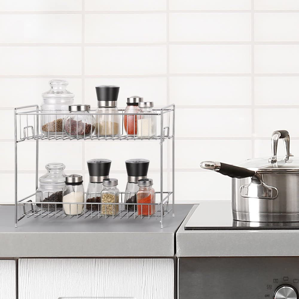 Rebrilliant 2-Piece Kitchen Cabinet Spice Rack Double-Layer Storage Rack  Stackable Expandable & Reviews