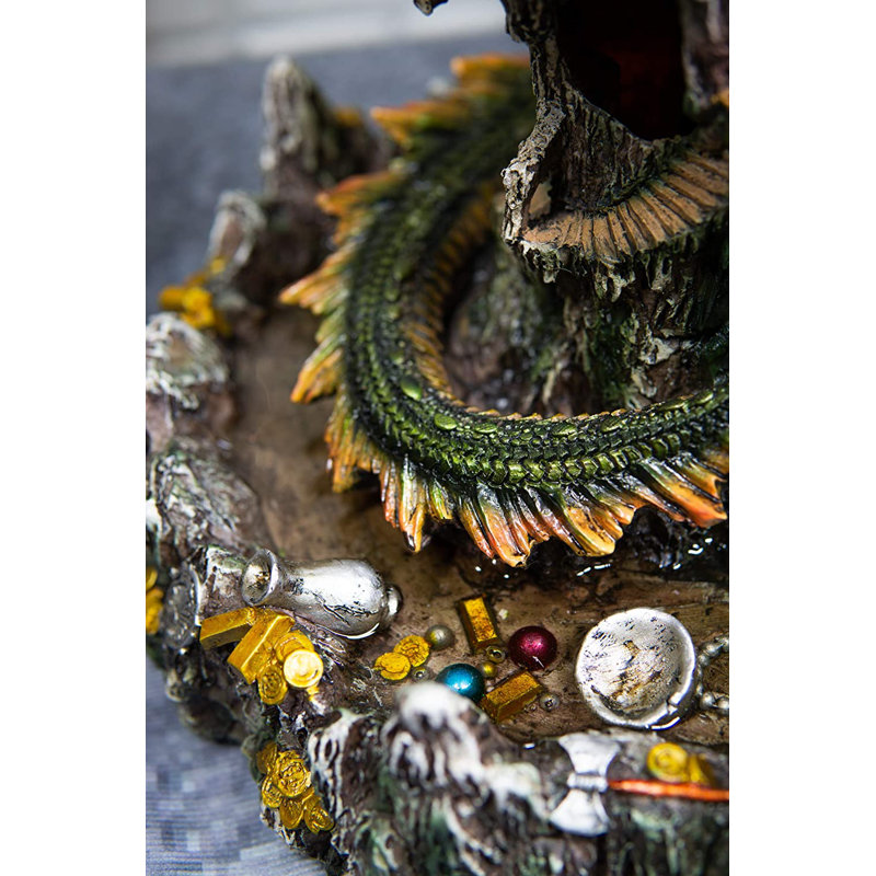 Grand château nain vert de 26 po Ebros, statue de dragon trésor et gardien Smaug Drake