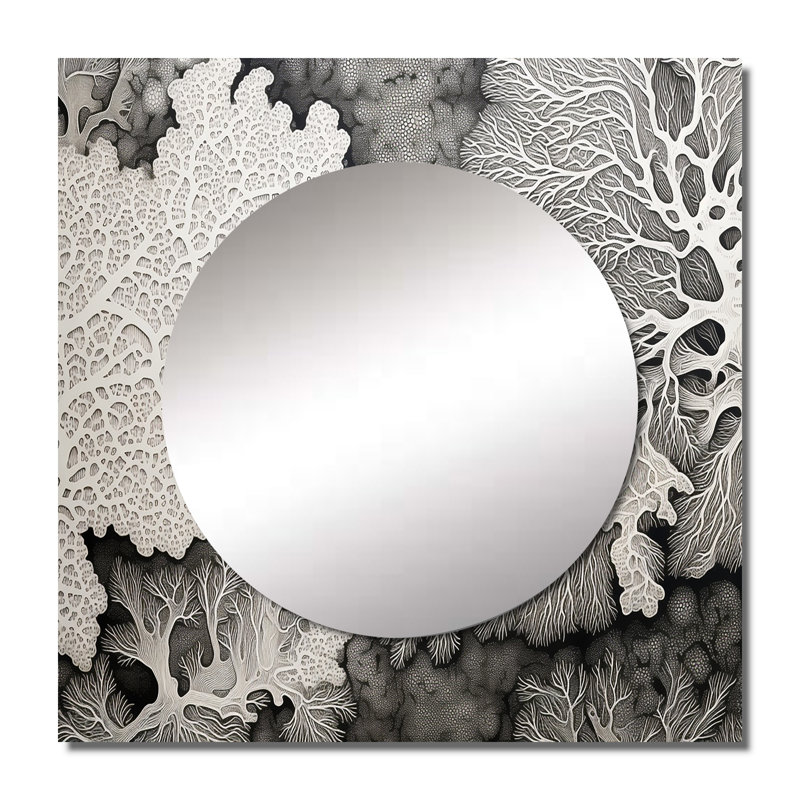 Kuala - corail blanc abstrait corail sous l'eau II, art mural miroir pour la salle de bain, 23 po x 23 po