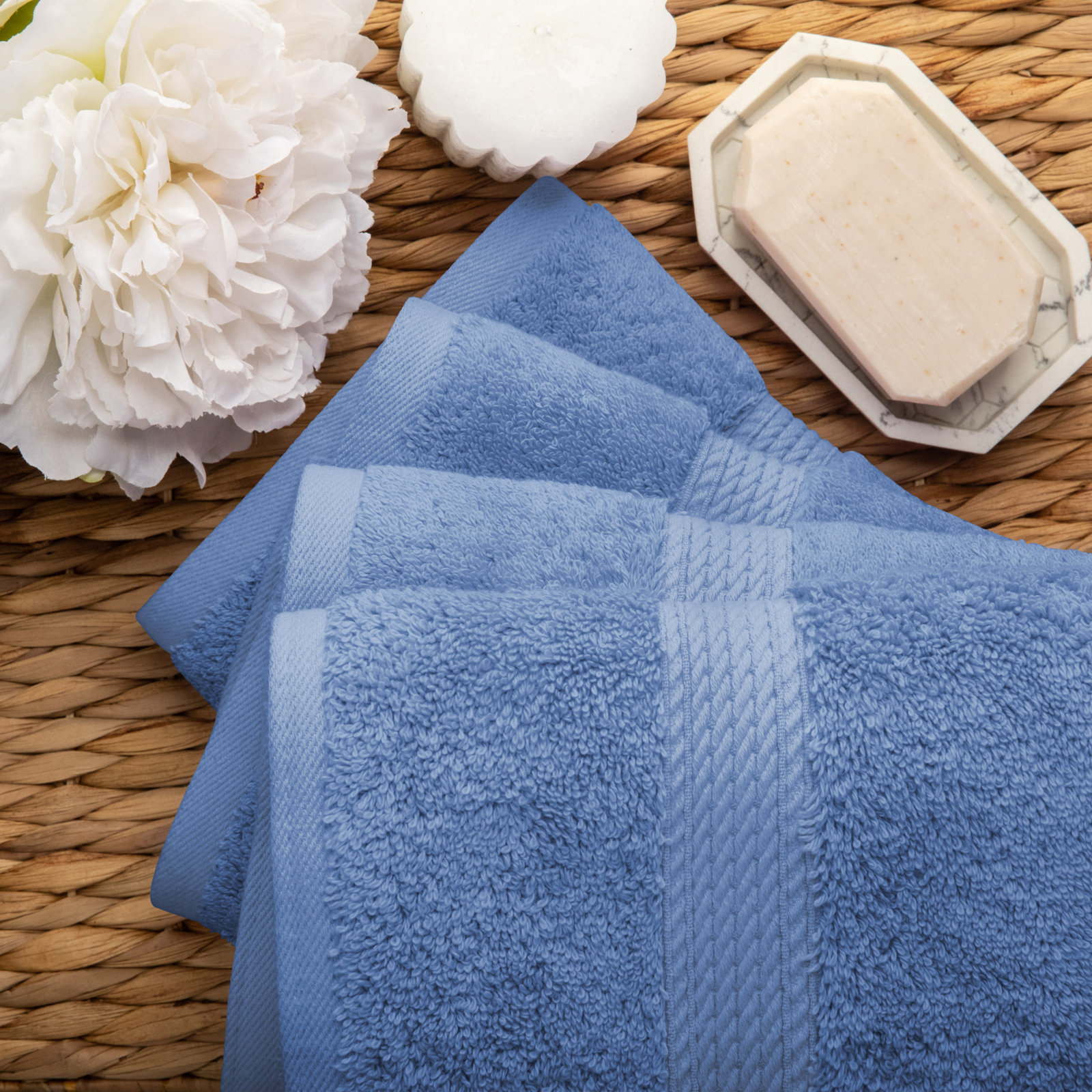 Egyptian Cotton Hand Towels, Denim Blue