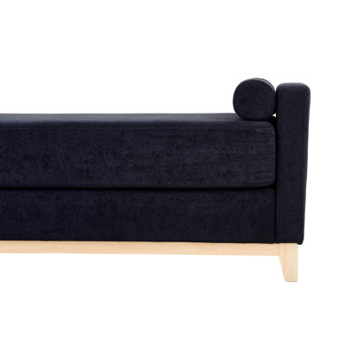 Sherpa Fleece Upholstered Bench / Daybed / Ottoman with Solid Wood Legs and 2 Bolster Pillows, Ideal for Bed End, Bedroom, Living Room, Entryway