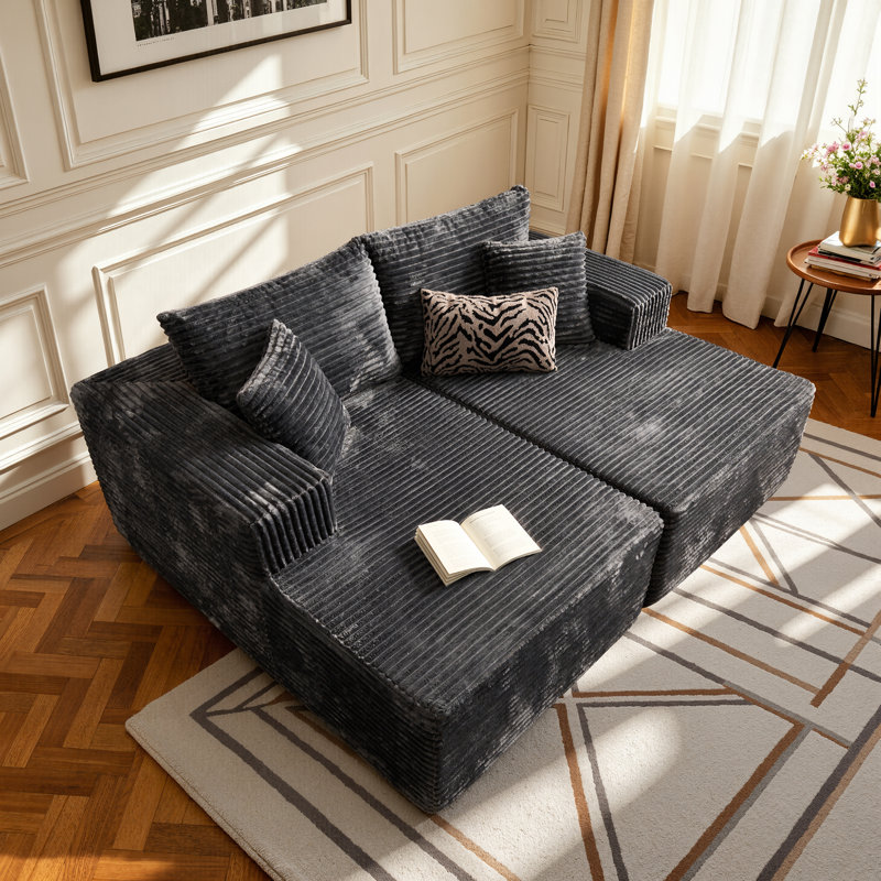 Très grand canapé modulaire compressé de 75,1 pi avec méridienne double, revêtement moelleux avec 2 coussins, aucun assemblage requis