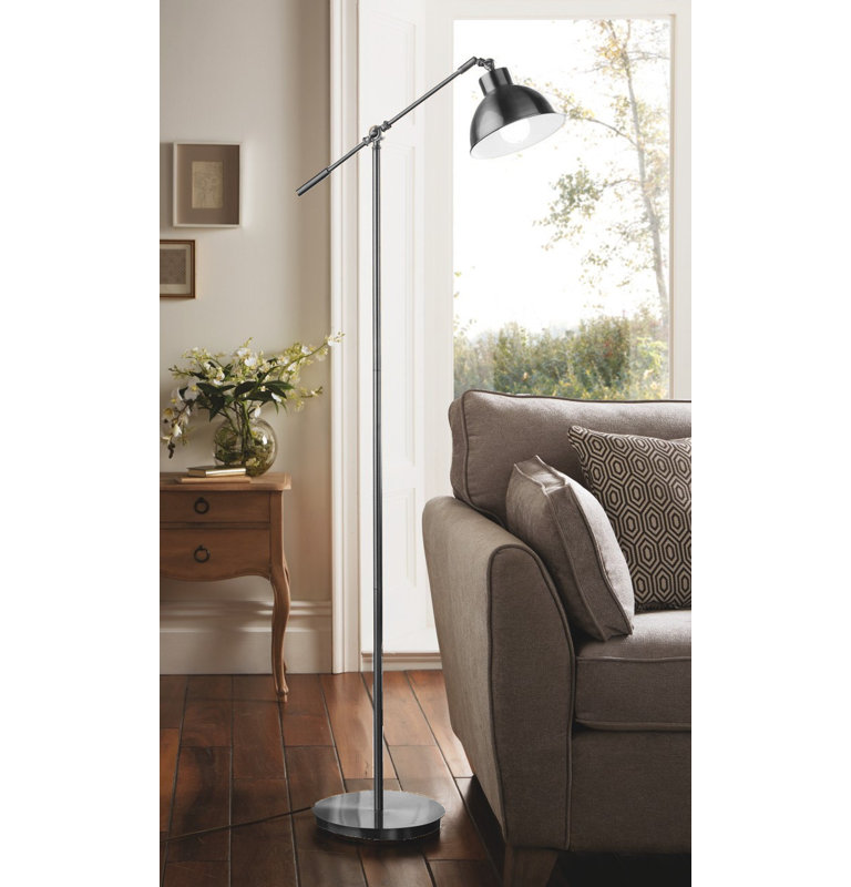 Cogswell 163cm Industrial Style Adjustable Reading Floor Lamp, Pewter Grey