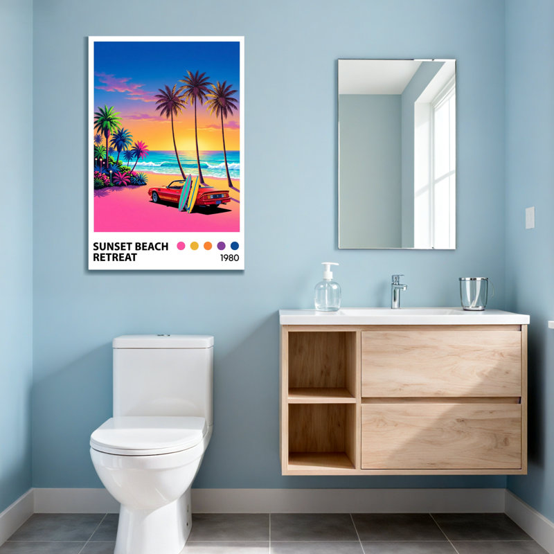 Paysage et nature Coucher de soleil Plage Palmiers Voiture Planches de surf Océan, H 48 po x l 32 po