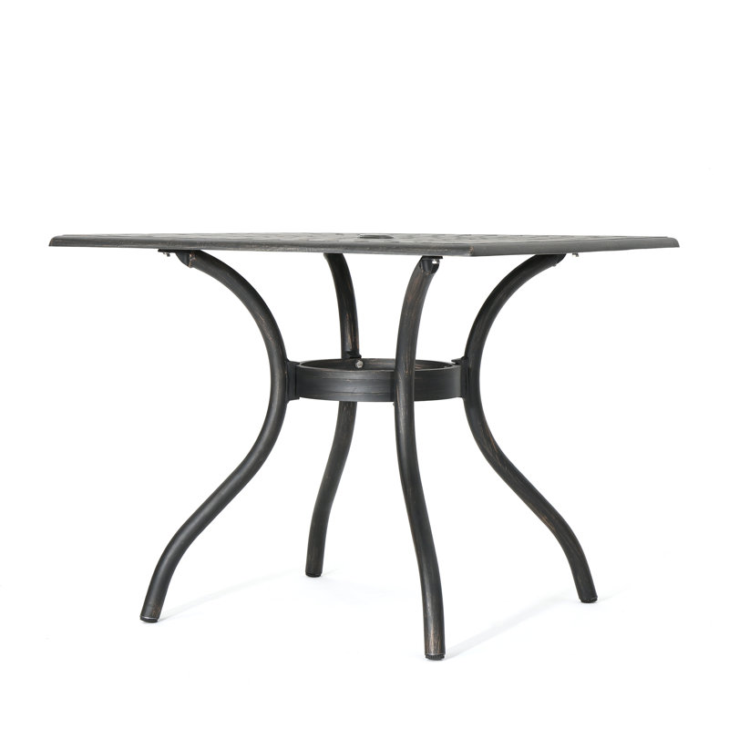 Cast Aluminum Square Outdoor Dining Table with Lattice Design and Curved Legs, Weather-Resistant, Yellow