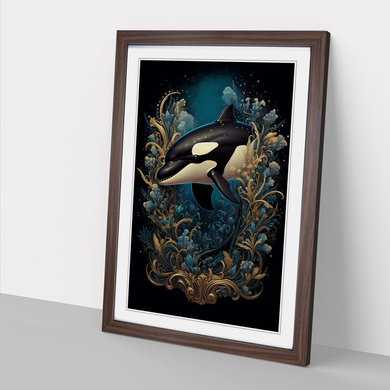 Orca Whale Baroque 1 Piece Single Picture Frame Wall Art, 46cm H x 34cm W x 2cm D, Walnut