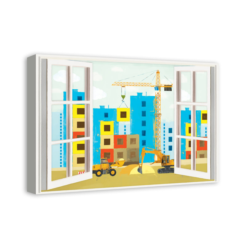 Art sur toile, "Fontanez City Construction Window", H 16 po x l 24 po x P 1,25 po