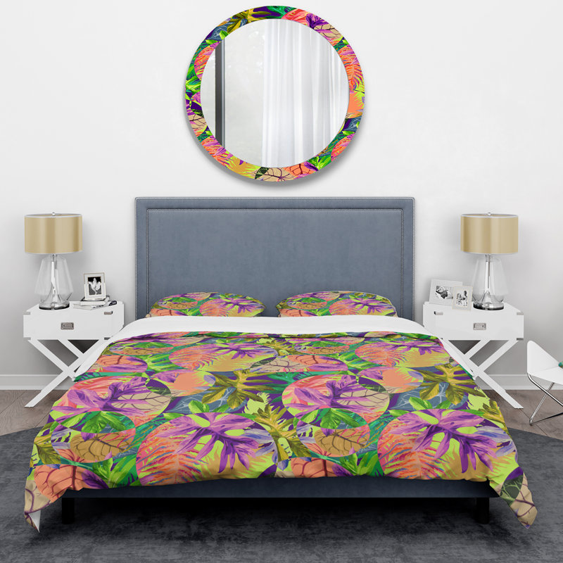Multicolore feuilles tropicales - ensemble de housse de couette floral - microfibre de polyester