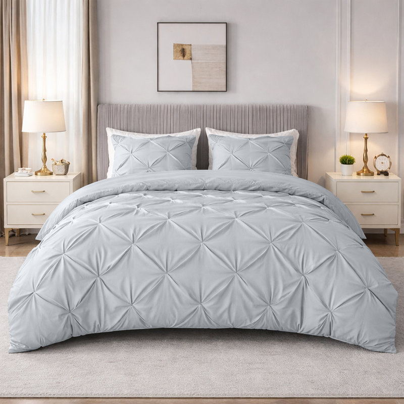Pintuck Microfiber Duvet Cover Set with Pillowcases – Pleated Textured Bedding, Soft Luxury Quilt Cover, Breathable All-Season Comforter Cover, Modern Hotel Style Bed Set