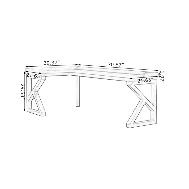 Walnut L-Shaped Solid Wood  desk, Left Hand Return, 29.53" H x 70.87" W x 39.37" D