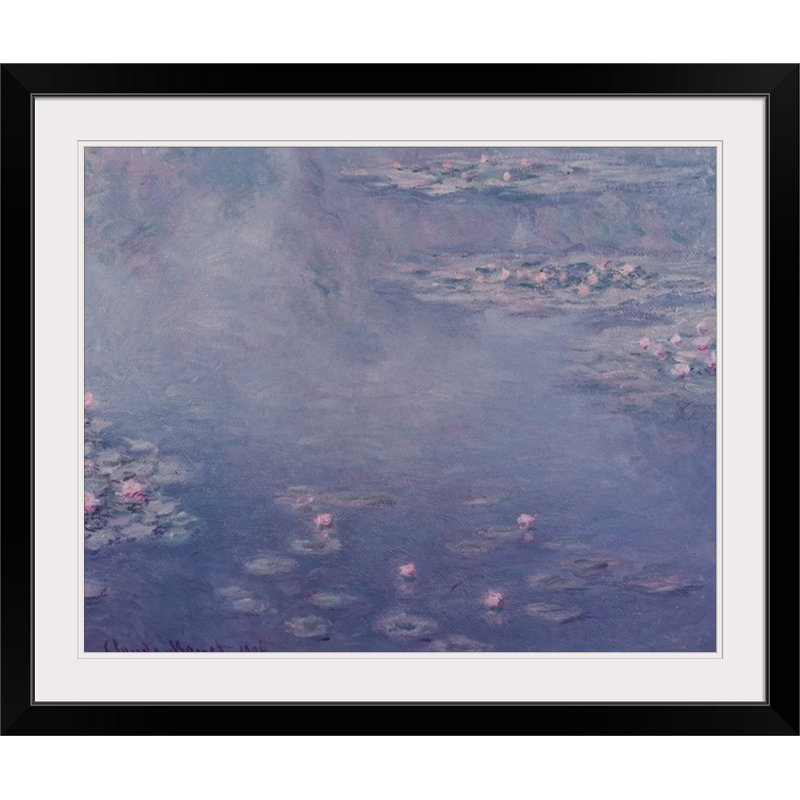 «Nympheas, 1906» par Claude Monet - reproduction imprimée, Cadre noir, H 20 po x l 23 po x P 1 po