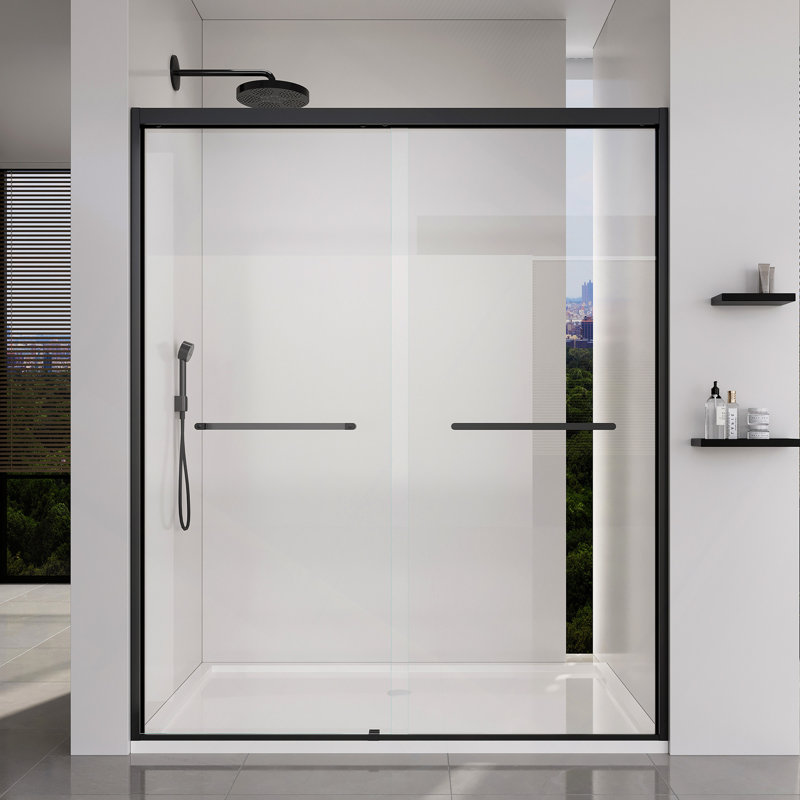 Portes de douche coulissantes doubles à cadre doux, porte de douche coulissante pour salle de bain, porte en verre trempé épais de 6 mm pour porte de salle de bain