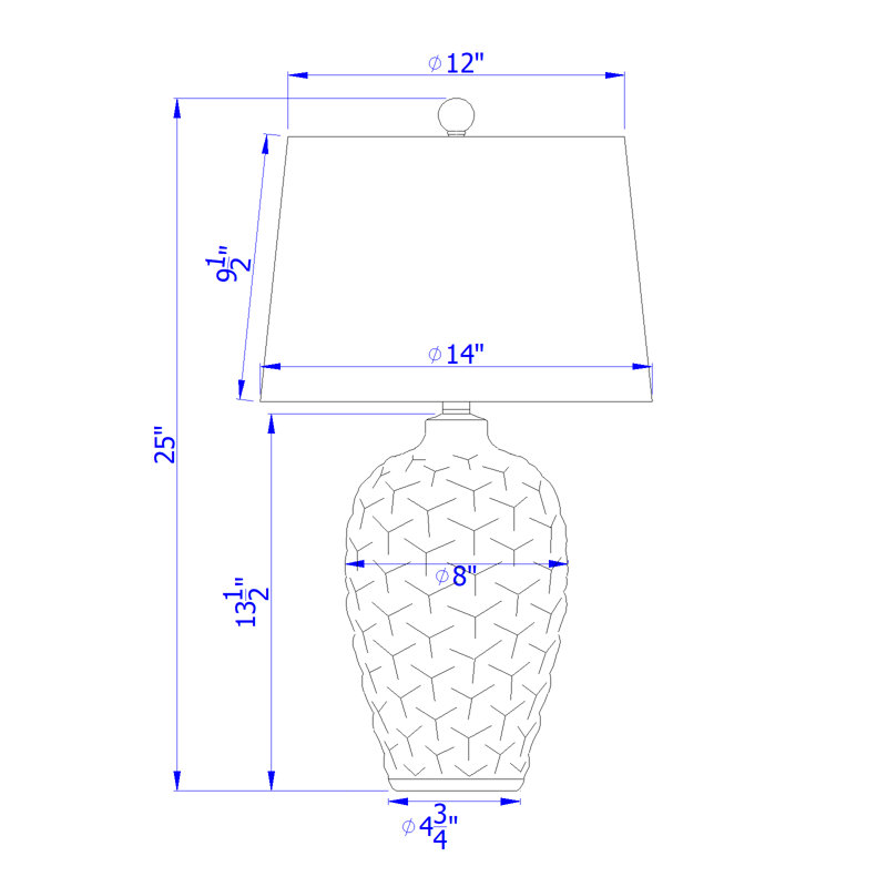 Lampe de table urne 25 "avec motif trellis 3D, argent