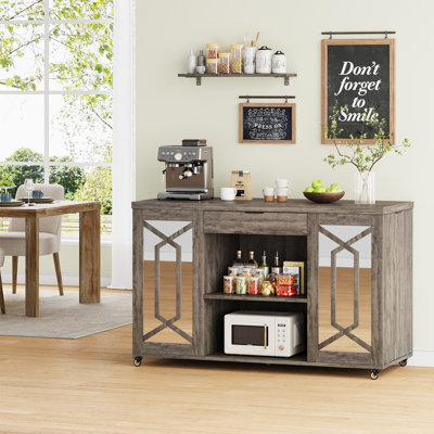 47.24" Kitchen Island Cart With Trash Storage, Rolling Kitchen Table On Wheels With Spice Rack & Drawer, Gray by Gracie Oaks