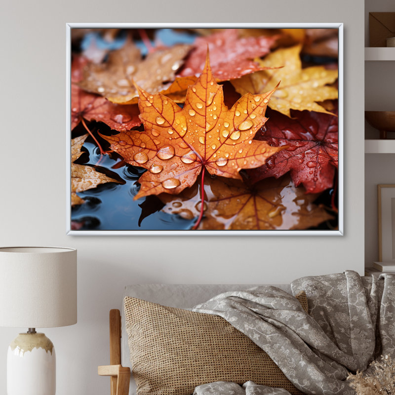 Jaune et orange, feuilles d'érable d'automne II - érable, art mural, Cadre flottant blanc, H 30 po x l 40 po x P 1,5 po