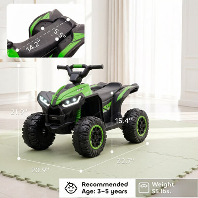 4 roues 12V pour enfants, véhicule électrique à double moteur avec basse vitesse, musique et phares, jusqu'à 3,7 mi / h