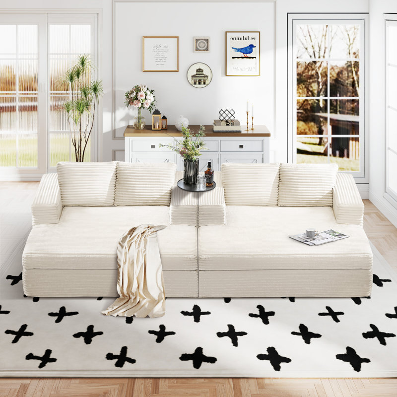 59.1" Wide No Assembly Needed Sleeper Loveseat Sofa, 2 - Seater Foam Couch Bed Set Of 2, Beige
