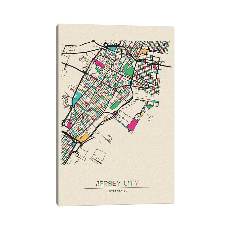Jersey City, New Jersey Map by Ayse Deniz Akerman - Wrapped Canvas Gallery-Wrapped Canvas Giclée