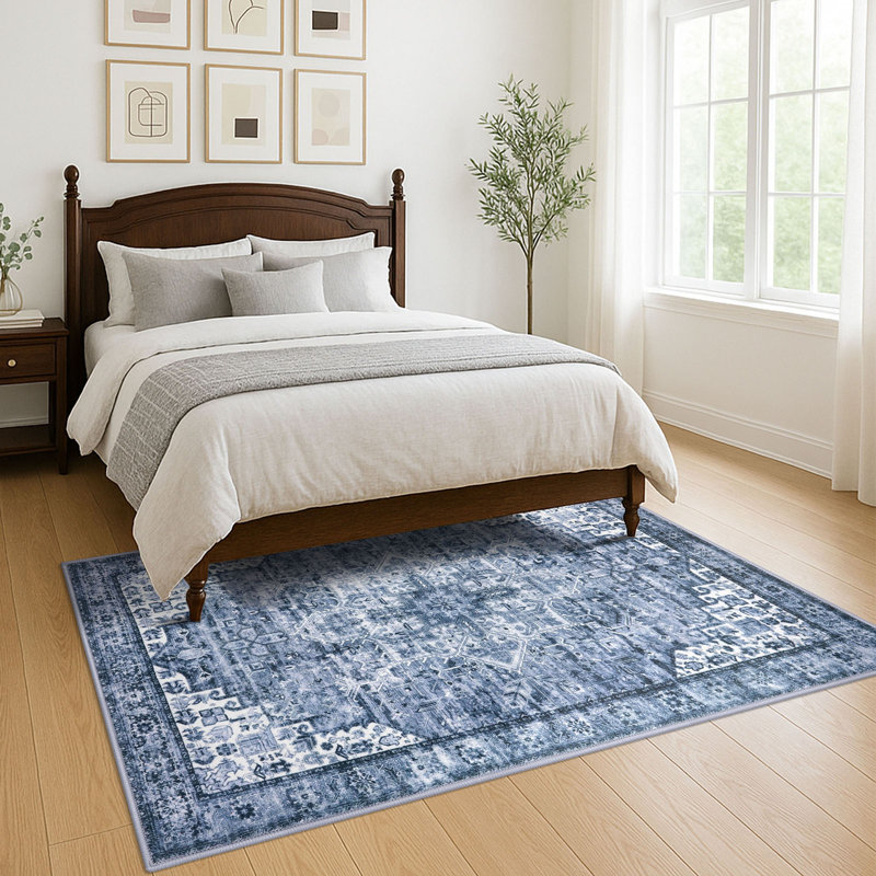 Soft Medallion Printed Rug With Non-Slip Backing Blue Area Rugs Living Room Bedroom Rugs, Rectangle 5' x 7'
