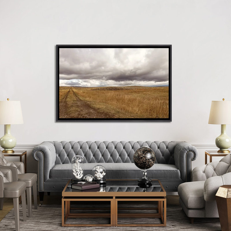 Storm Clouds Over Montana Prairie, Distressed Black Floater Framed Canvas, No Mat, 40" H x 60" W x 1.5" D