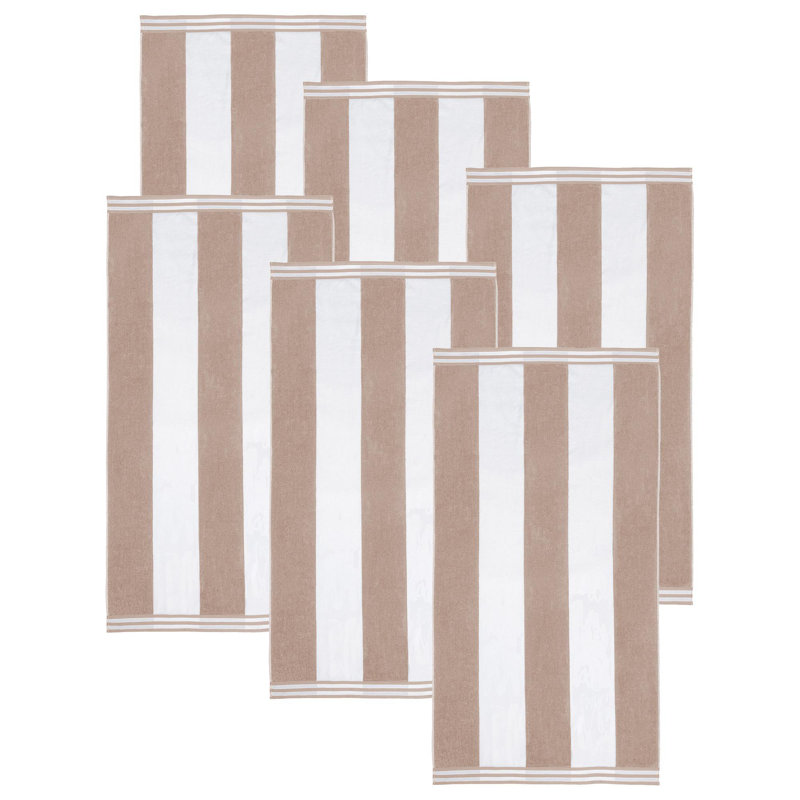 Serviettes de plage surdimensionnées en coton à rayures Calheta, Taupe, 6