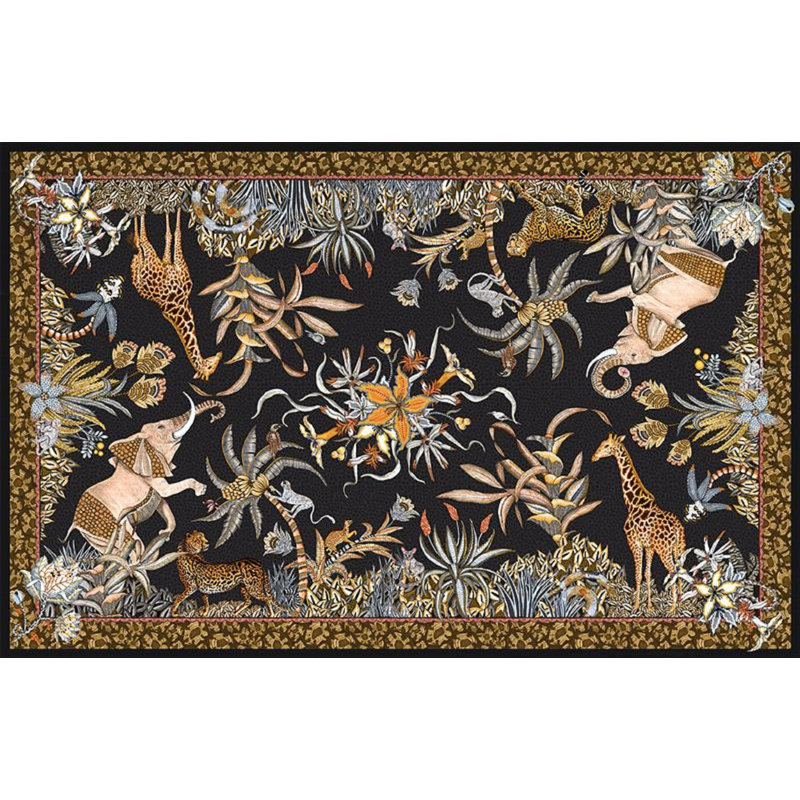 Sabie Handmade Floral Tablecloth, 138" L x 79" D, Gold/Black/Gray
