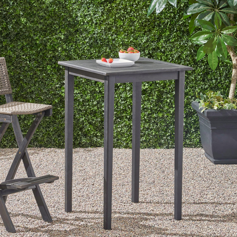 Dominique Square Acacia Outdoor Bar Table, Dark Gray