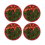 Christmas Wreath Vegan Leather Round Pebble Placemat