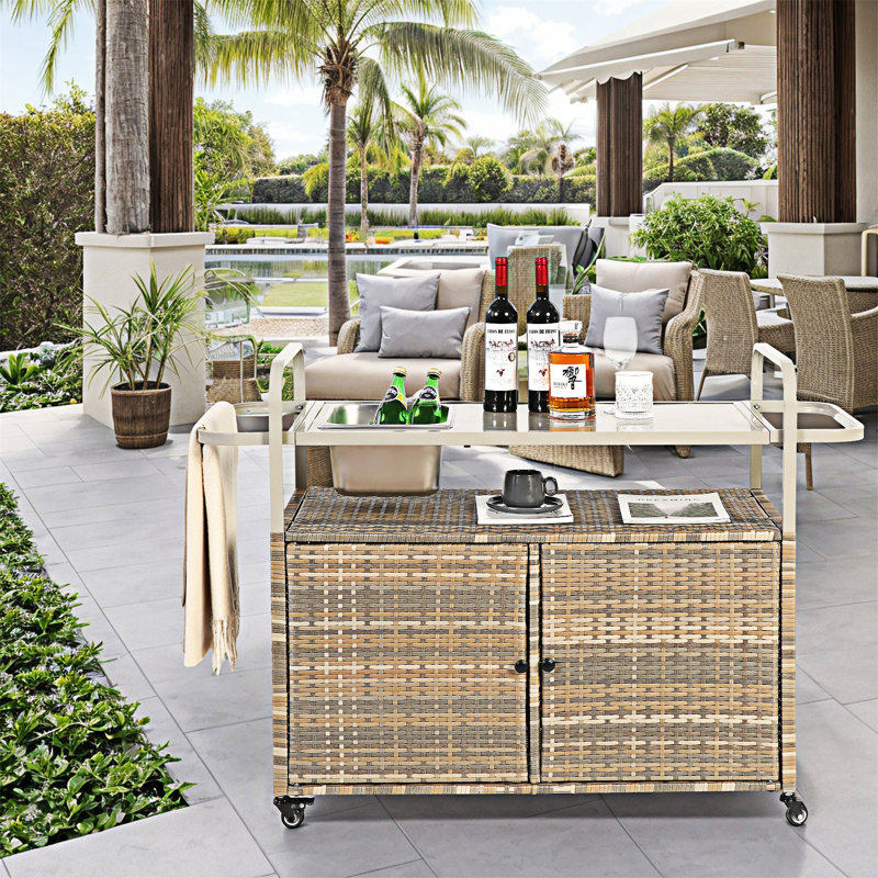 Table-bar pour l'extérieur avec armoire, Beige/Argenté