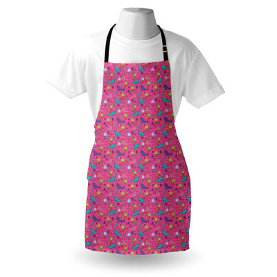 Dakota Fields Cartoon Apron Unisex Narwhal and Jellyfish Fun Adult Size Pink Multicolor