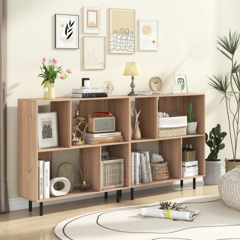 Open Shelf Bookcase With 4 Compartments, Natural