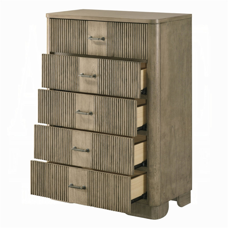 Commode de style rustique 1Pc avec 5 tiroirs de rangement en bois de chêne antique