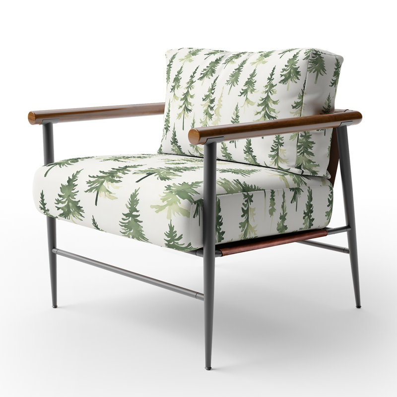 Chaise rembourrée Rustic Lodge - Fauteuil Green Cedar Air Green, Bras ronds bruns