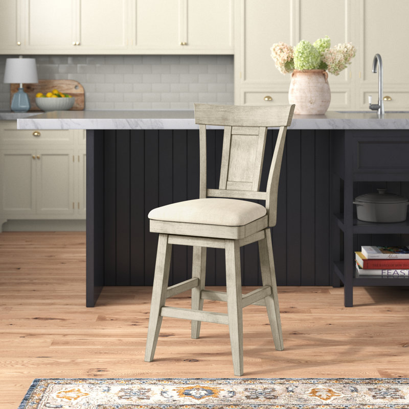 Fortville Swivel Upholstered Counter Stool, Antique White, Counter Stool (25.78” Seat Height)