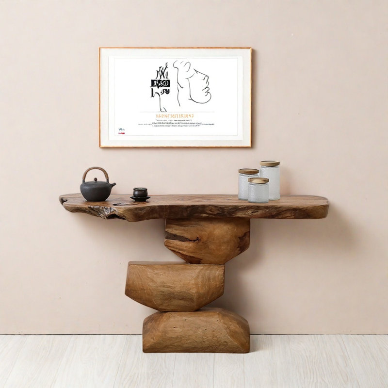 Wabi-Sabi Style Solid Wood Entryway Table, 29.5" H x 47.2" W x 19.7" D
