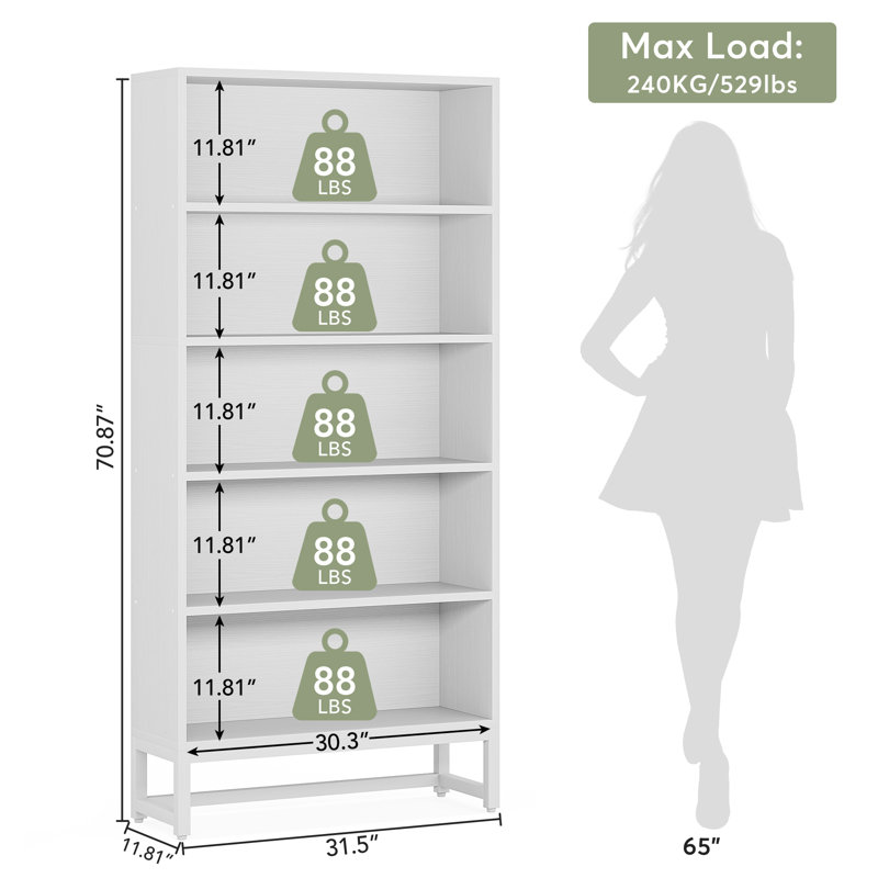 Volga Standard Bookcase,  Storage Bookshelf, White