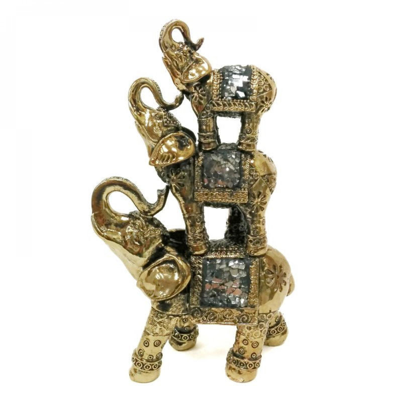 Figurine 3 éléphants debout l'un sur l'autre