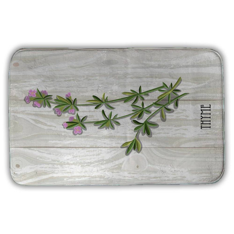 Thyme on wood Bath Mat with Non-Slip Backing - Quick Dry Memory Foam Bathroom Rug - Absorbent - Modern Plush Spa-Style - Machine Washable