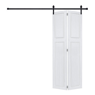 Porte de grange coulissante en panneau de fibres à densité moyenne noyer blanc 2 panneaux 80 po x 24 po avec quincaillerie