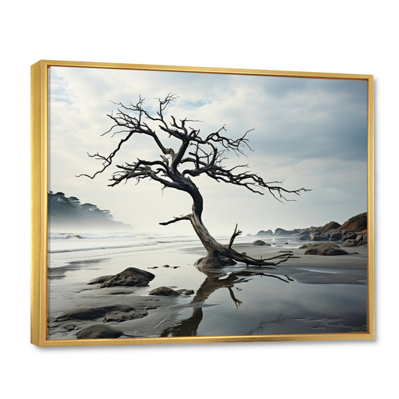 " Beach Tree Solitude II ", 16" H x 32" W x 1" D, Gold Floater Framed