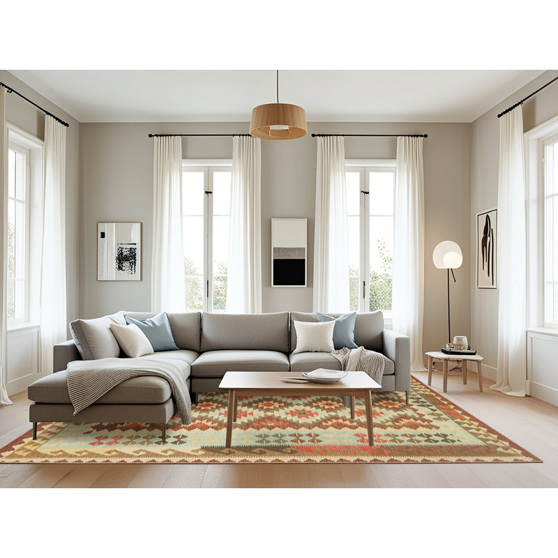Tapis contemporain brun / gris / crème, Rectangle 8 pi x 10 pi