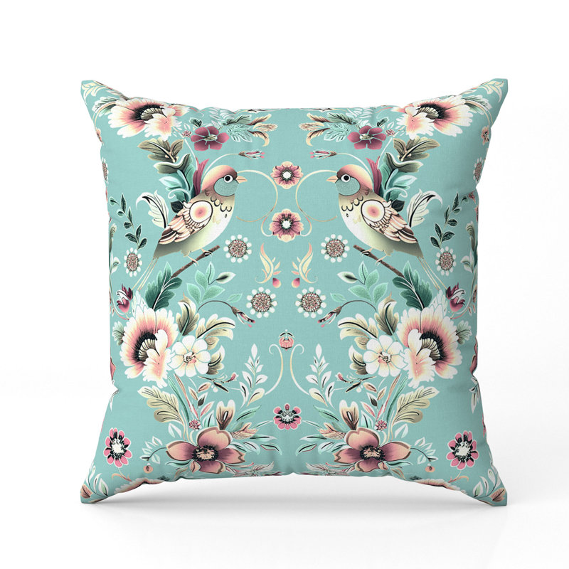 Coussin Folk Garden Whispers, Vert/mauve, H 20 po x l 20 po