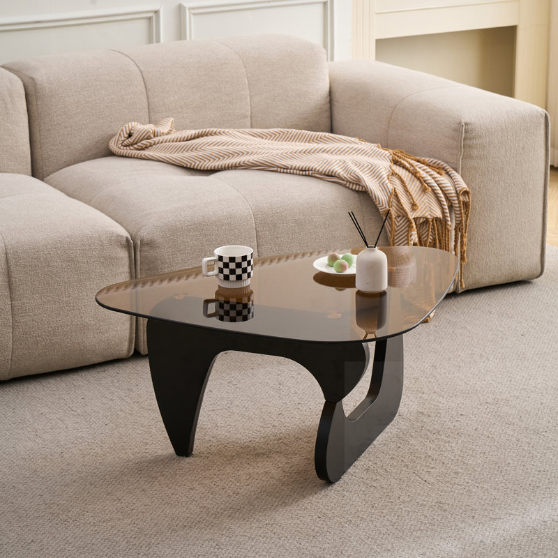 Coffee Tables With Glass Top, 15.74" H x 43.3" L x 29.52" W, Brown, Black