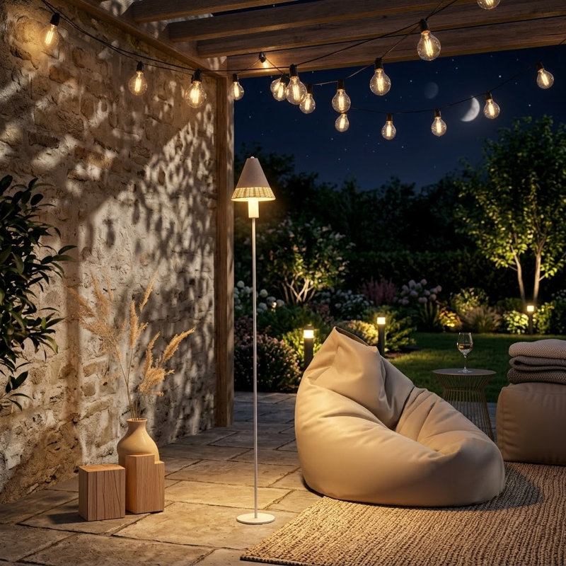Traditional Floor Lamp With Rattan Shade