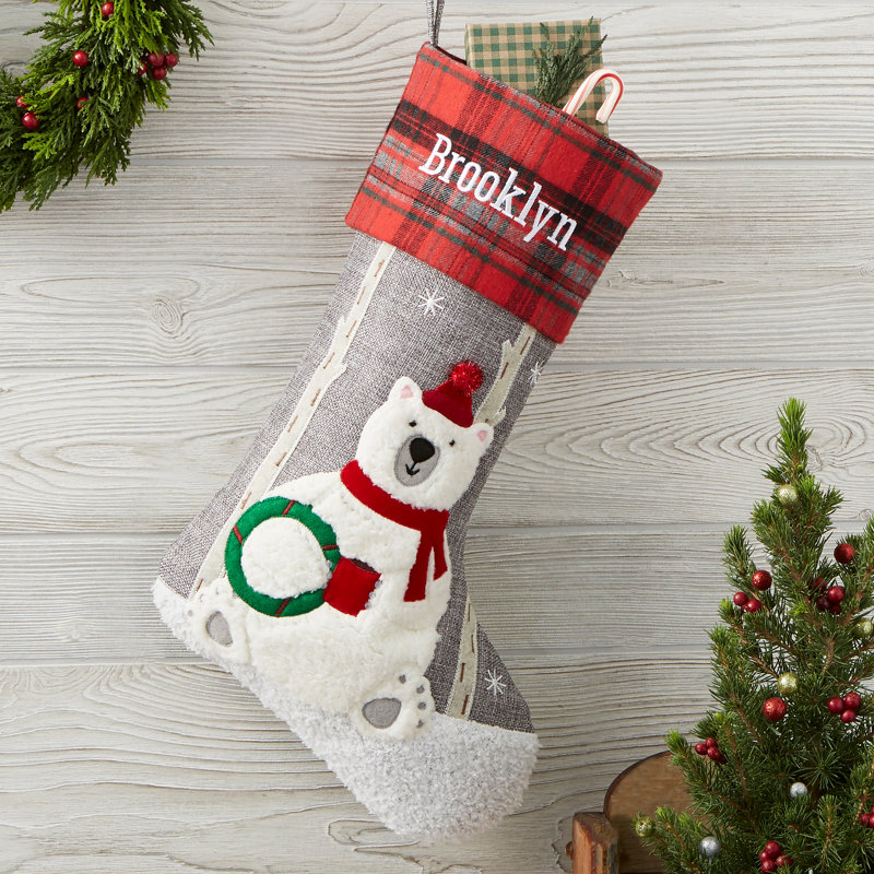 Wintry Cheer Polar Bear Personalized Christmas Stocking, Yes
